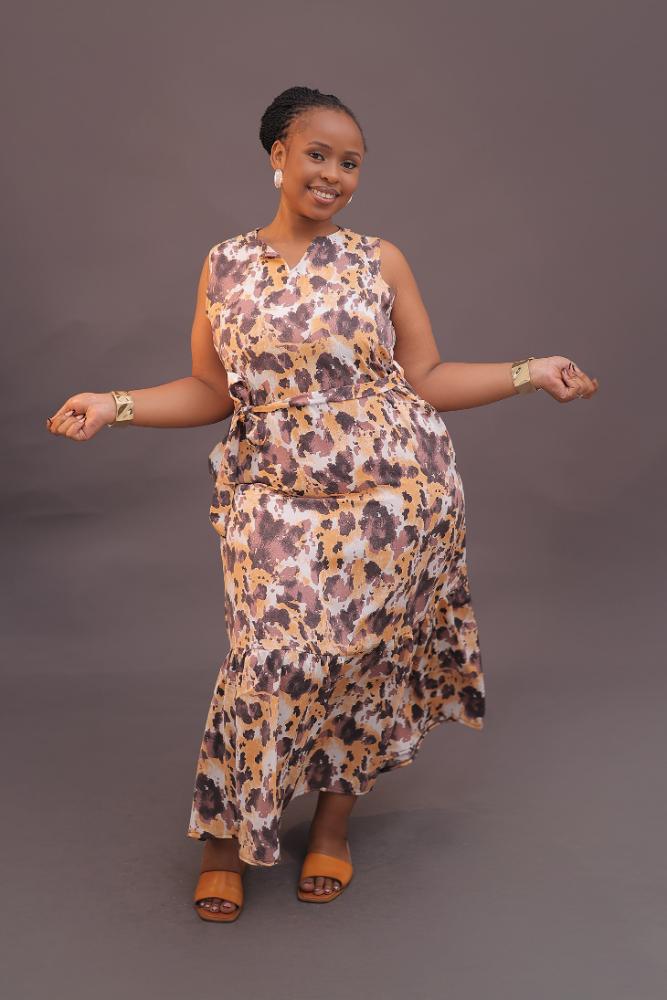 Bronze Splash Pattern Maxi Dress
