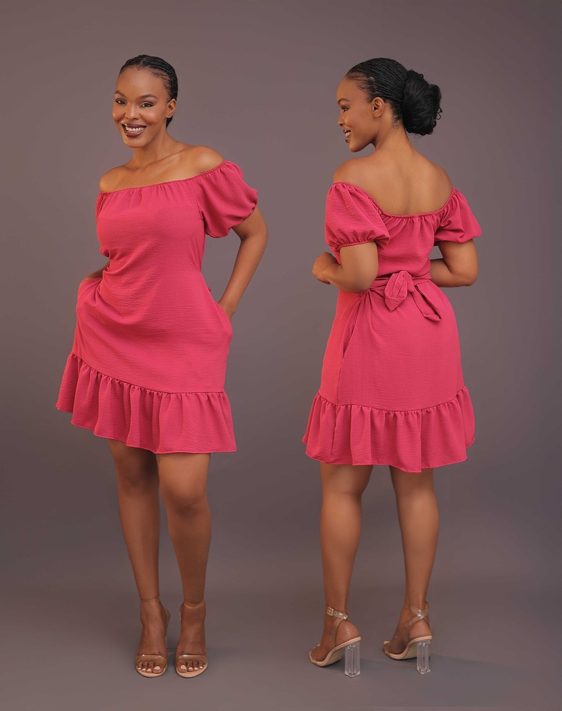  Off shoulder Short Belted Dress