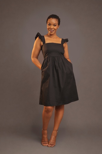 Solana Open-Back Short Dress — Black