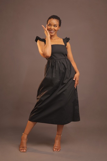 Solana Open-Back Midi Dress — Black